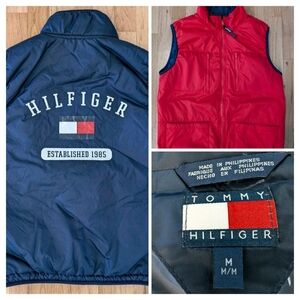 Tommy Hilfiger Reversible Puffer Vest Mens M Red White Blue Nylon Down 90's